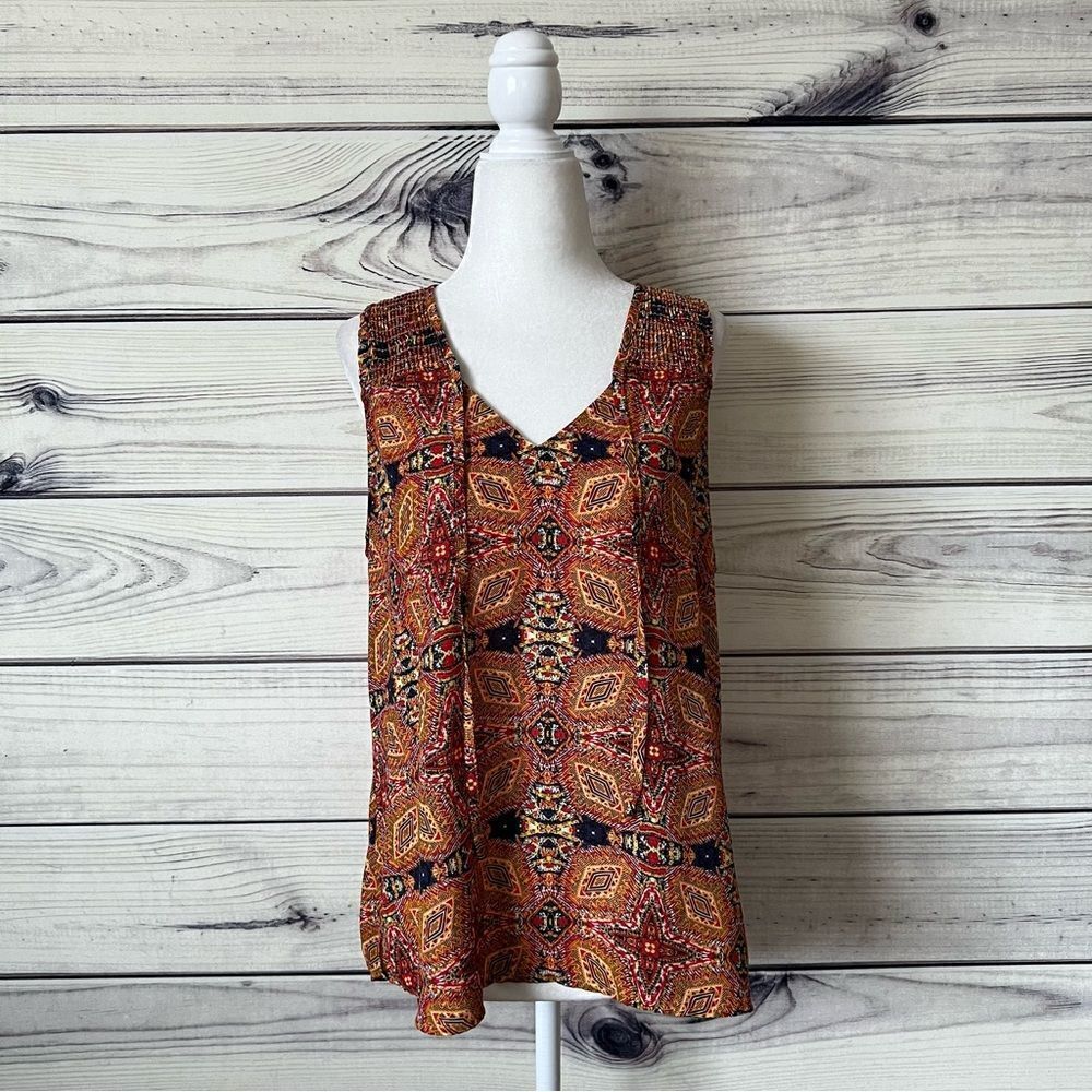 Allison Joy Orange Patterned V Neck Tank Top